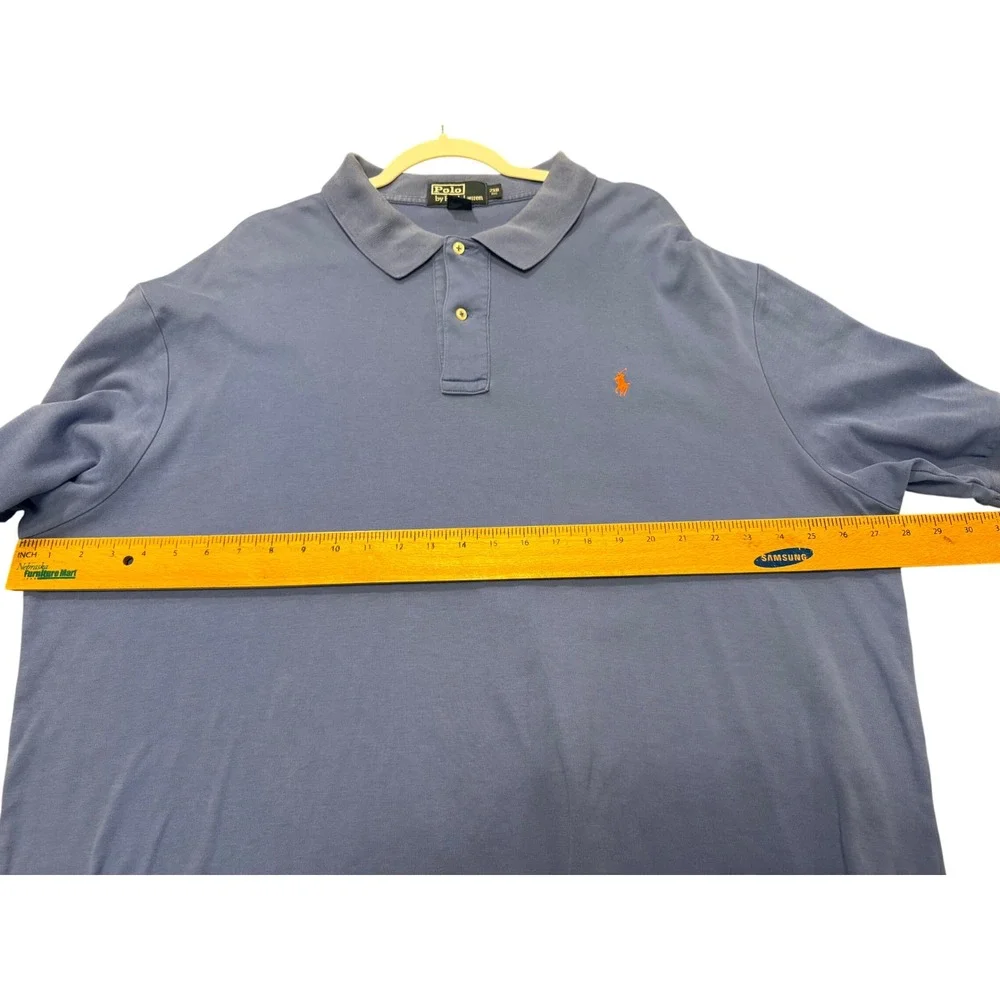 Polo Ralph Lauren Men 2XB Blue Pima Cotton Short Sleeve Polo Shirt Orange‎ Pony